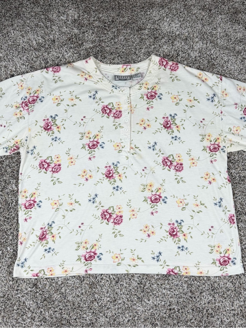 Sz XL Women’s Bizzit Collection Ivory Short Sleeve Shirt Floral AOP Print